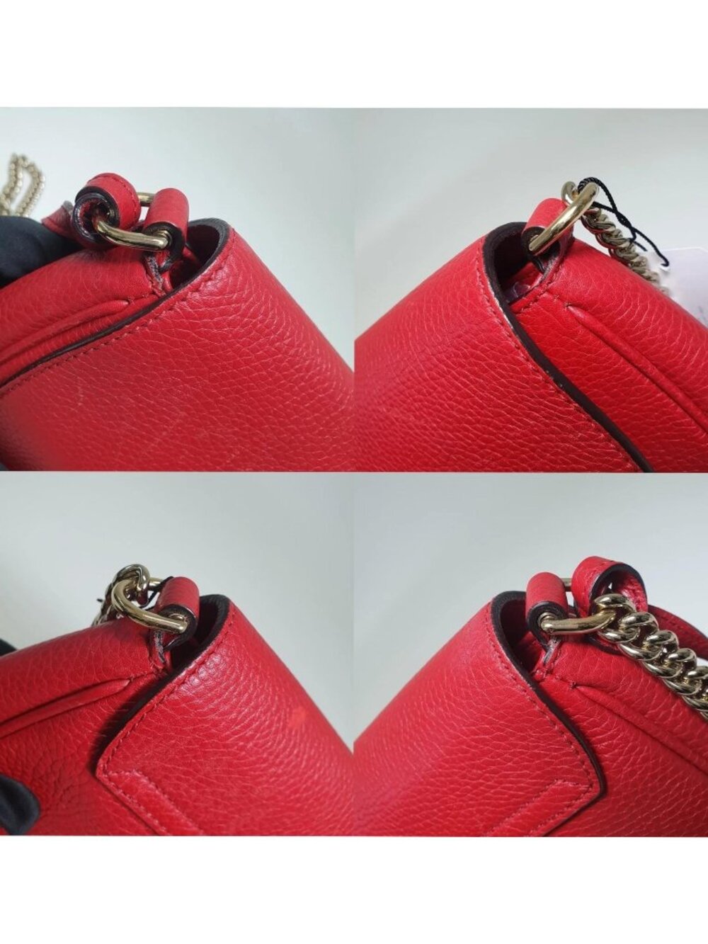 Authentic Gucci Soho Leather Chain Flap Crossbody Red | GG Logo Shoulder Bag - Picture 5 of 12